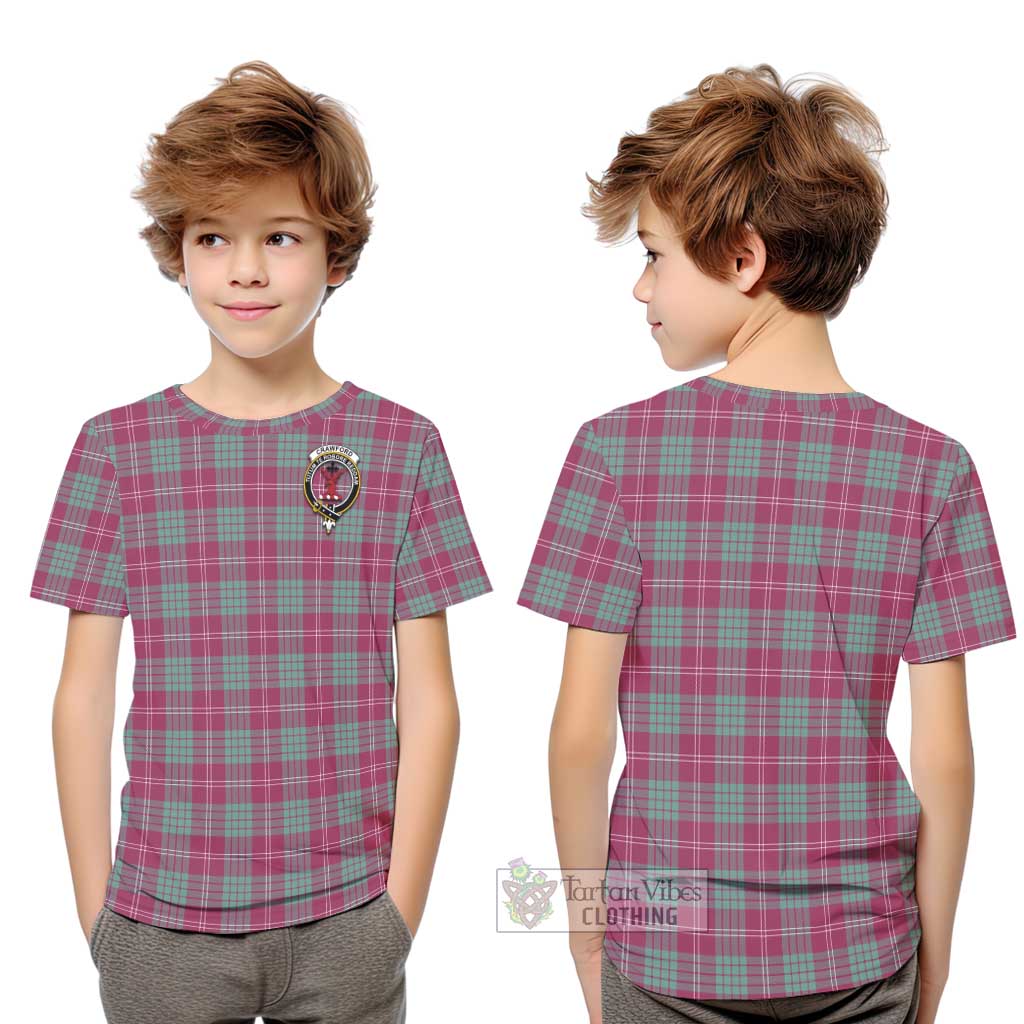 Tartan Vibes Clothing Crawford Ancient Tartan Kid T-Shirt with Family Crest