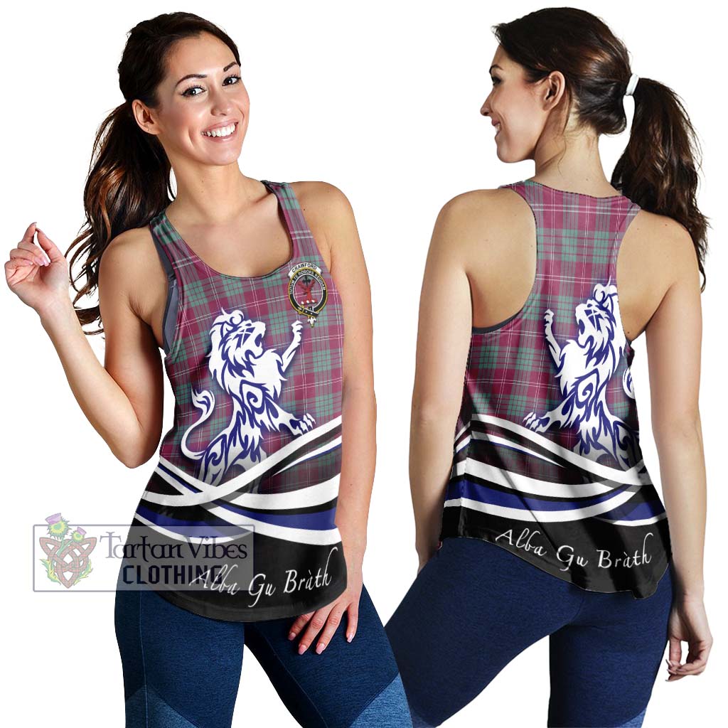 Tartan Vibes Clothing Crawford Ancient Tartan Women's Racerback Tanks with Alba Gu Brath Regal Lion Emblem