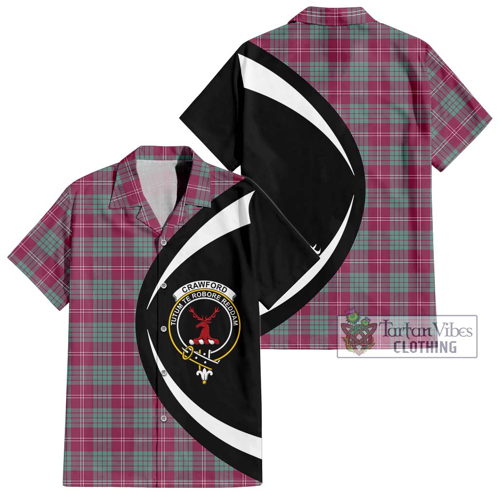 Crawford Ancient Tartan Short Sleeve Button Up with Family Crest Circle Style Kid - Tartan Vibes Clothing