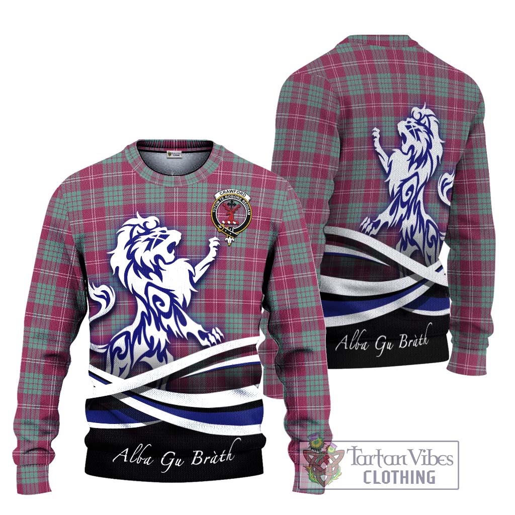 Tartan Vibes Clothing Crawford Ancient Tartan Knitted Sweater with Alba Gu Brath Regal Lion Emblem