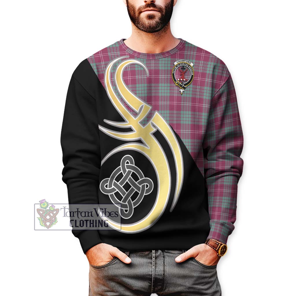 Tartan Vibes Clothing Crawford Ancient Tartan Sweatshirt with Family Crest and Celtic Symbol Style