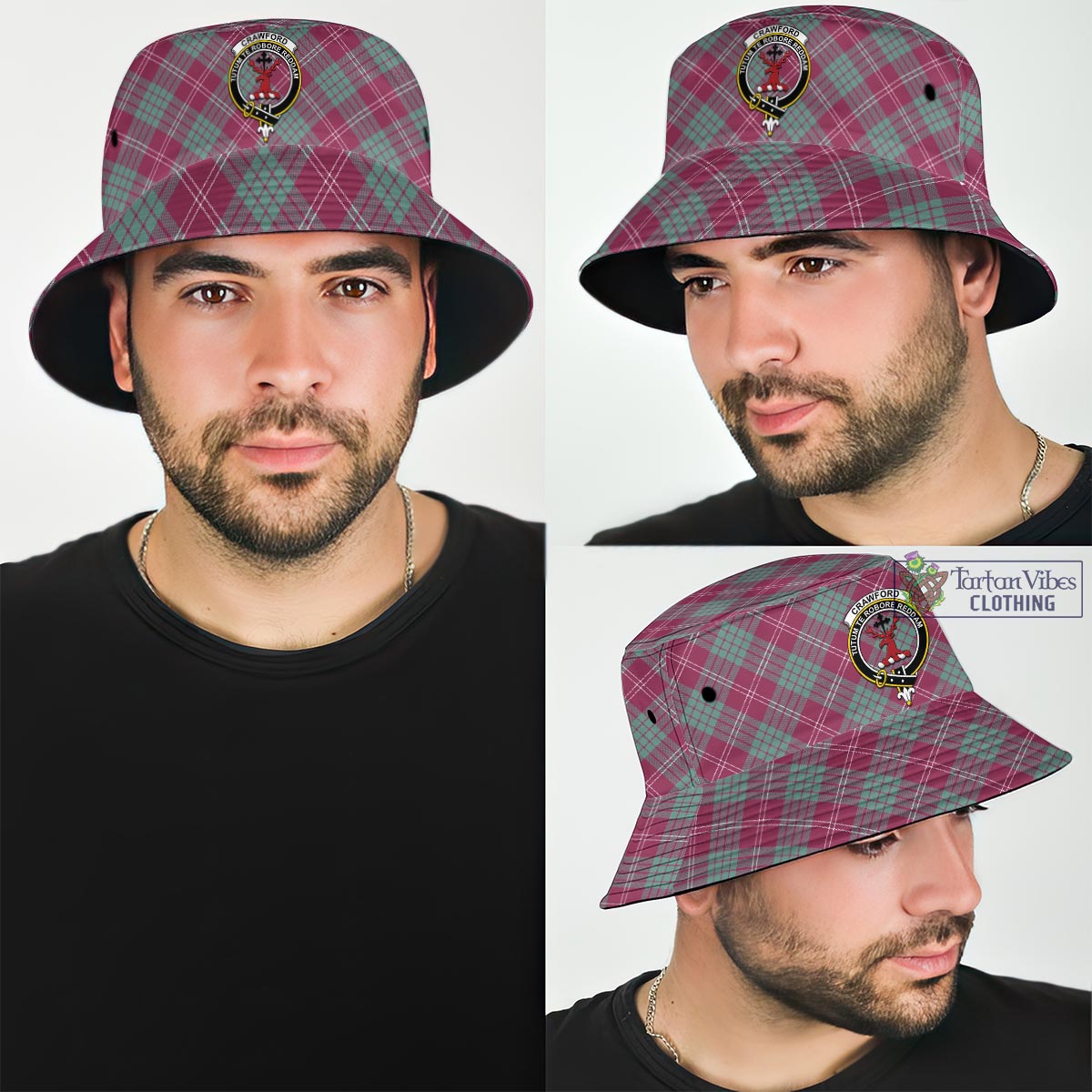 Tartan Vibes Clothing Crawford Ancient Tartan Bucket Hat with Family Crest