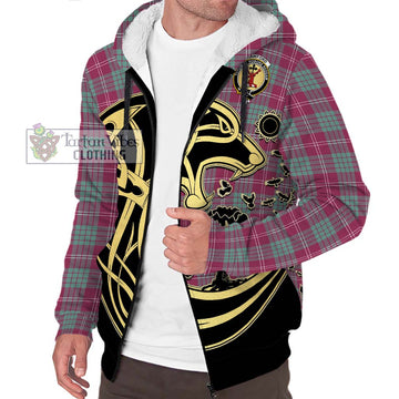 Crawford Ancient Tartan Sherpa Hoodie with Family Crest Celtic Wolf Style