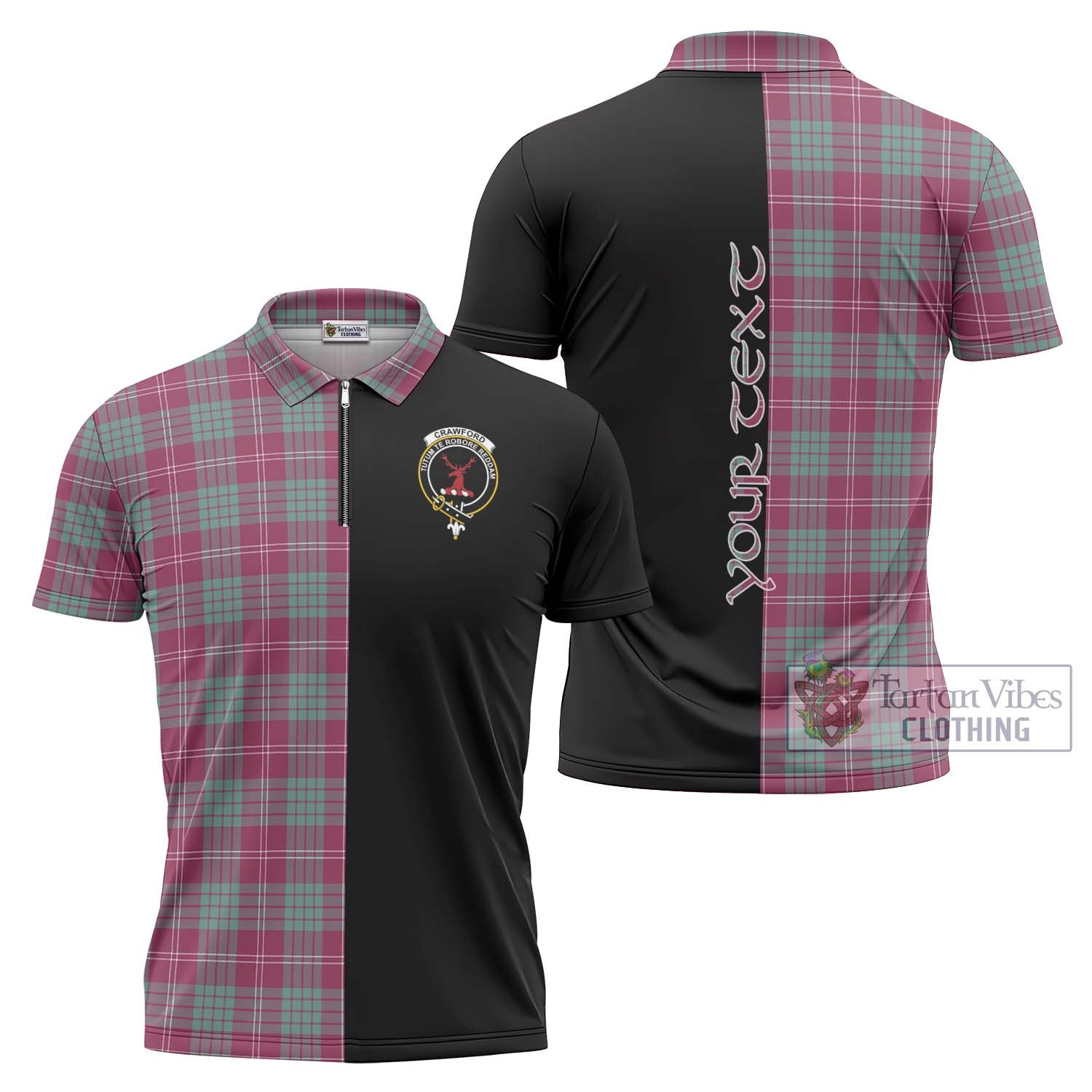 Tartan Vibes Clothing Crawford Ancient Tartan Zipper Polo Shirt with Family Crest and Half Of Me Style