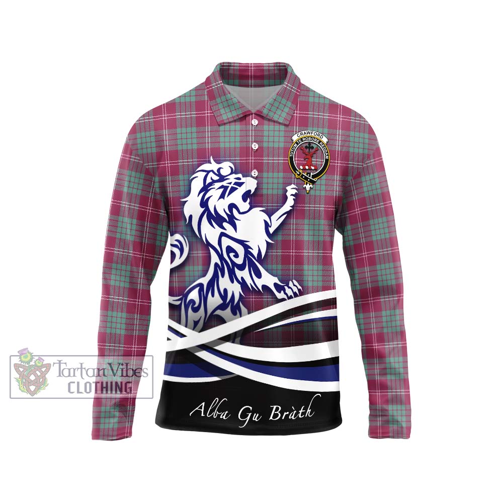 Tartan Vibes Clothing Crawford Ancient Tartan Long Sleeve Polo Shirt with Alba Gu Brath Regal Lion Emblem