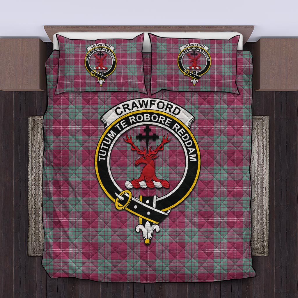 Crawford Ancient Tartan Quilt Bed Set with Family Crest Twin - Tartanvibesclothing