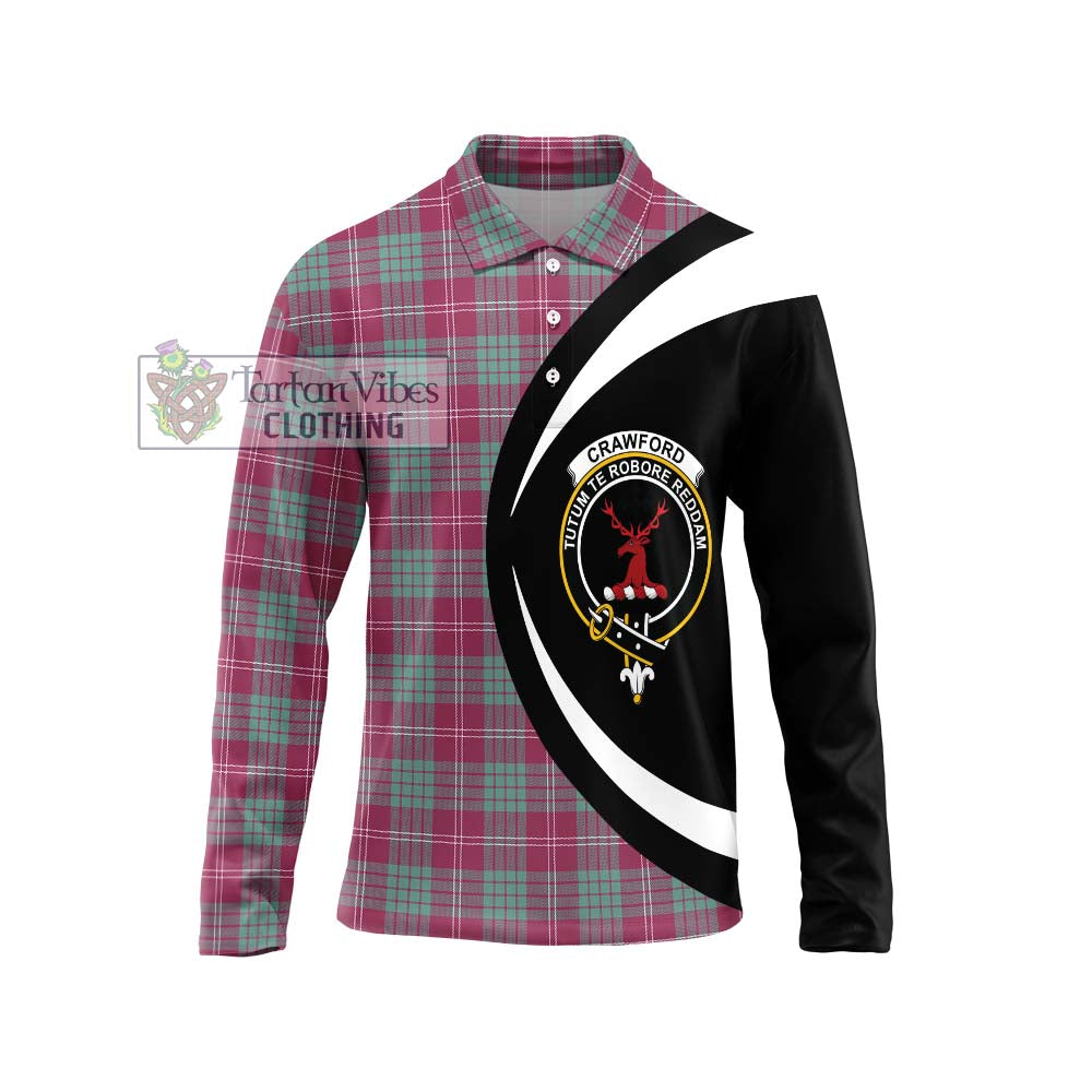 Tartan Vibes Clothing Crawford Ancient Tartan Long Sleeve Polo Shirt with Family Crest Circle Style