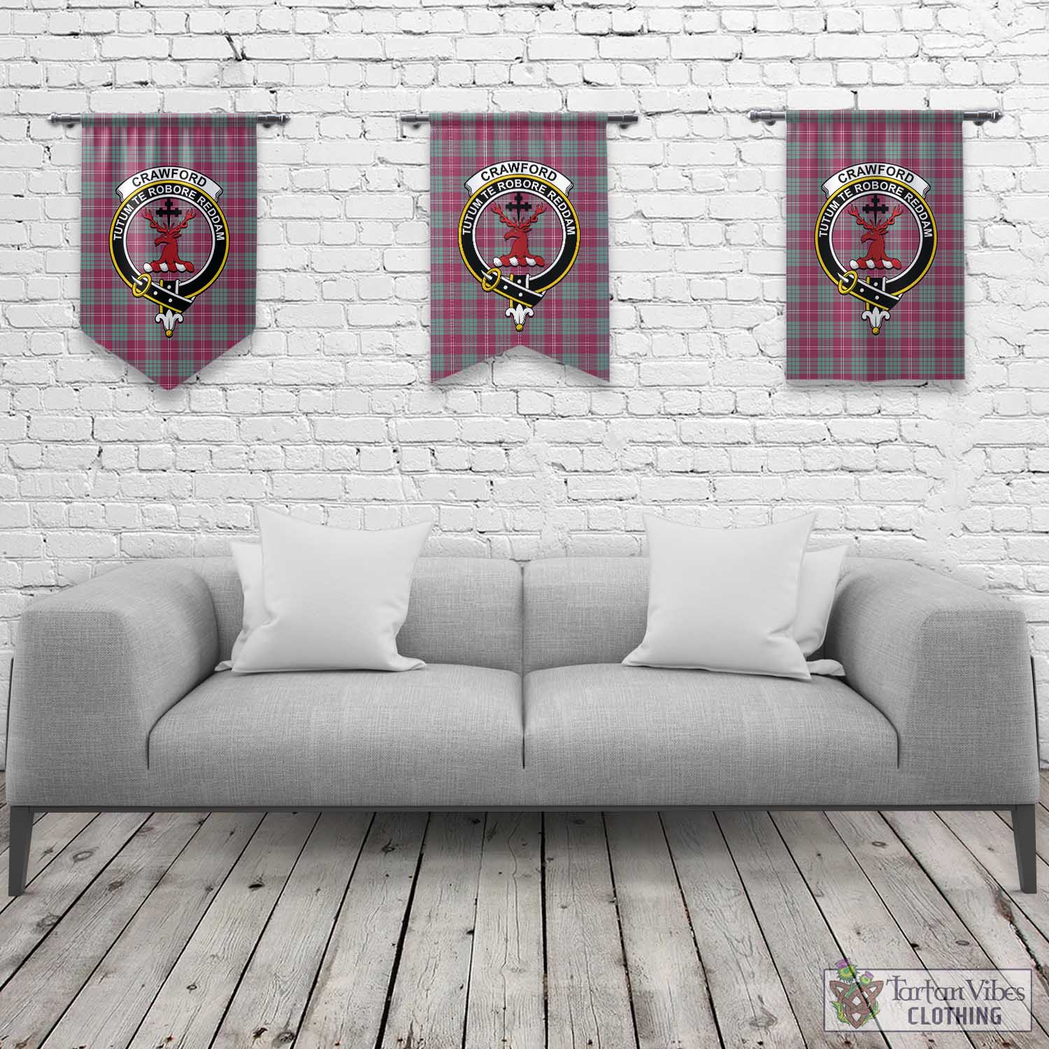 Tartan Vibes Clothing Crawford Ancient Tartan Gonfalon, Tartan Banner with Family Crest