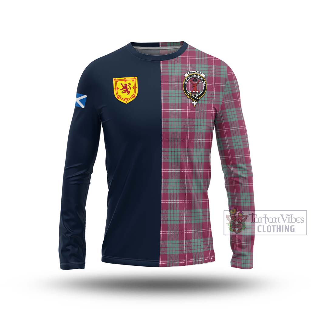 Tartan Vibes Clothing Crawford Ancient Tartan Long Sleeve T-Shirt with Scottish Lion Royal Arm Half Style