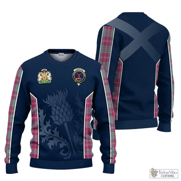 Crawford Ancient Tartan Knitted Sweatshirt with Family Crest and Scottish Thistle Vibes Sport Style