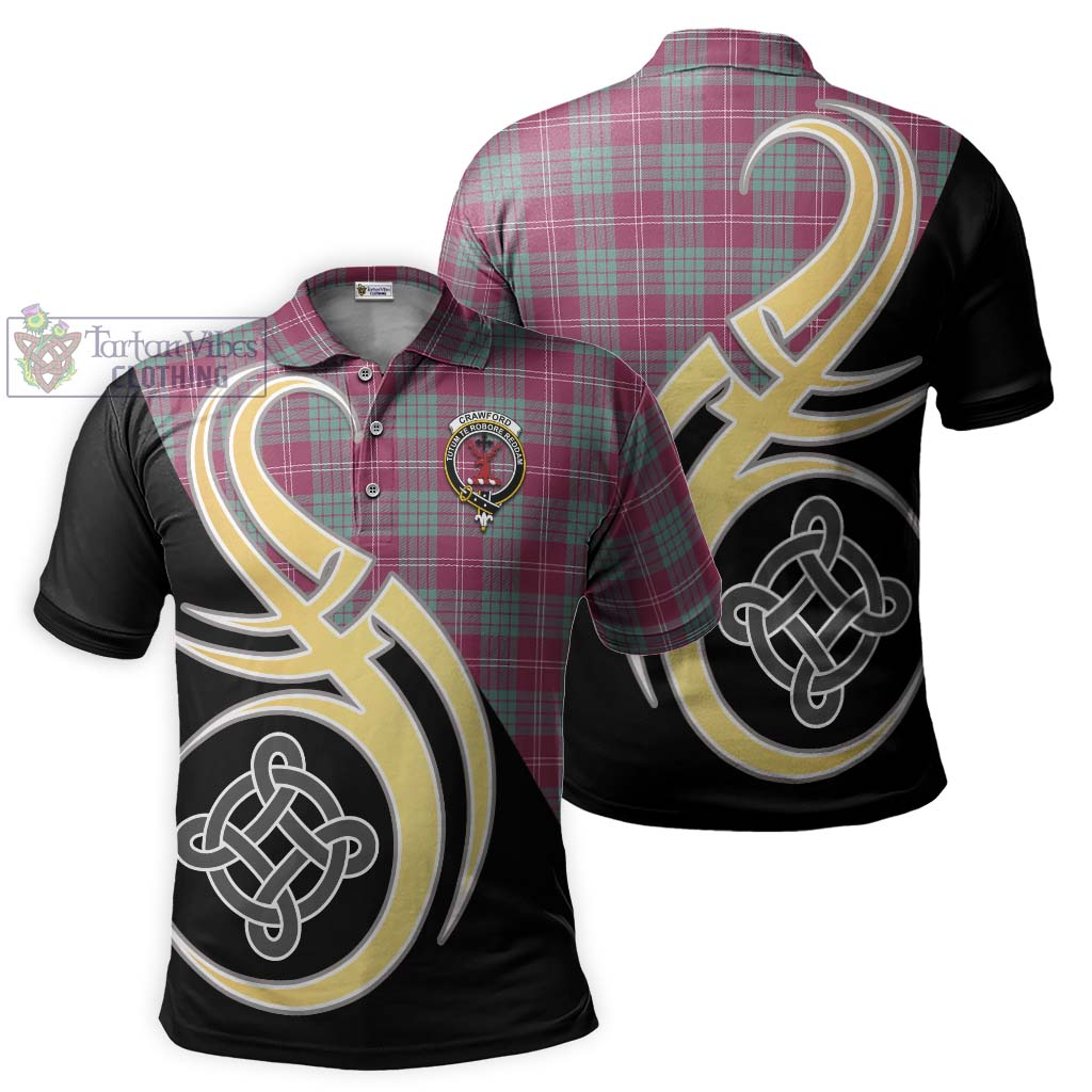 Tartan Vibes Clothing Crawford Ancient Tartan Polo Shirt with Family Crest and Celtic Symbol Style