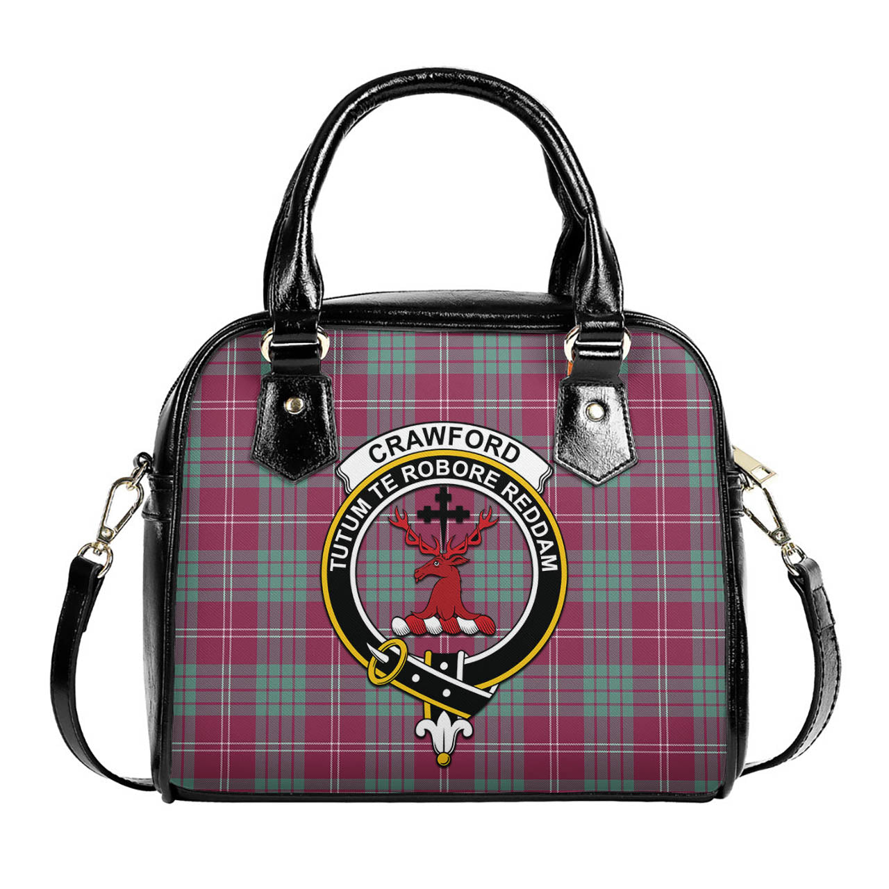 Crawford Ancient Tartan Shoulder Handbags with Family Crest One Size 6*25*22 cm - Tartanvibesclothing