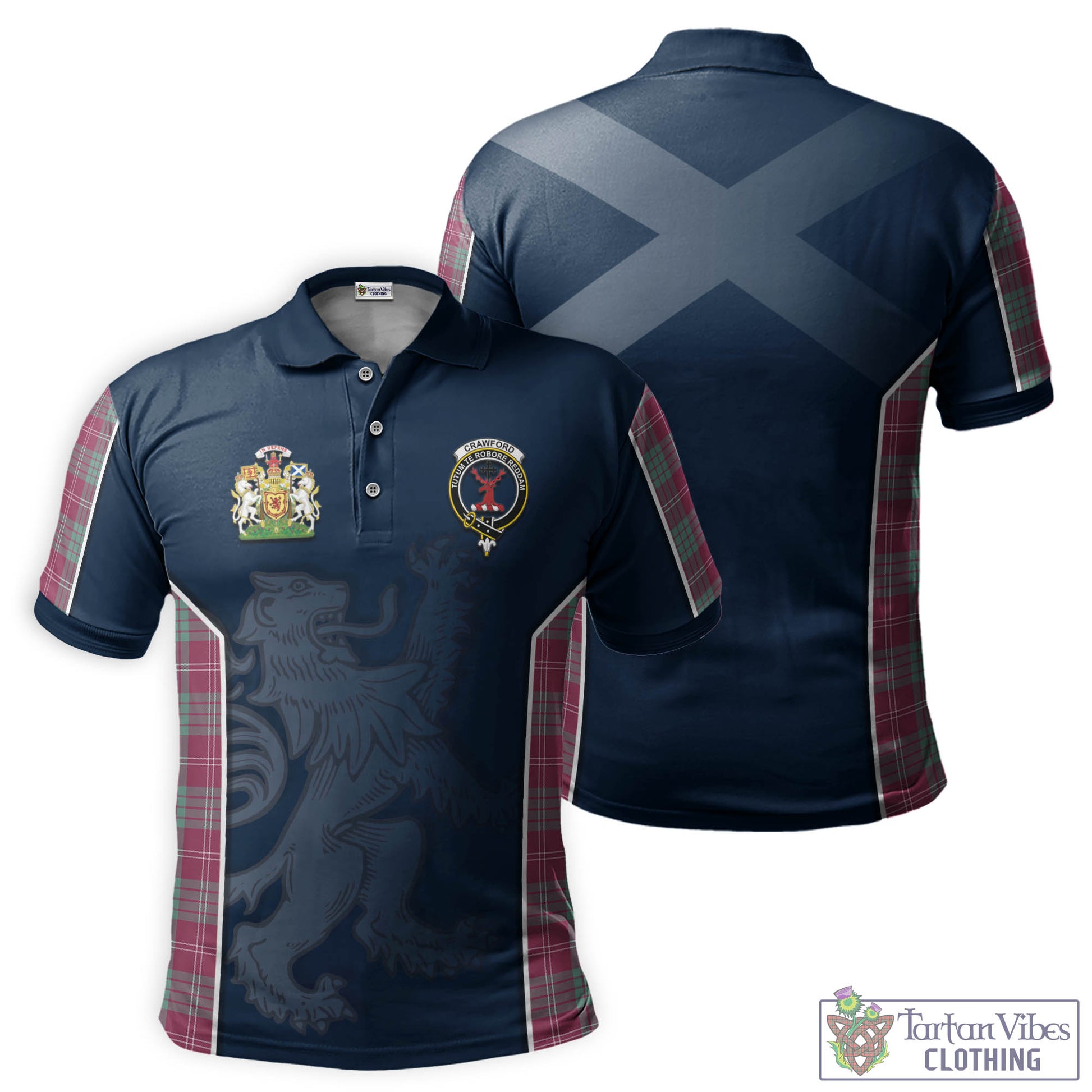 Tartan Vibes Clothing Crawford Ancient Tartan Men's Polo Shirt with Family Crest and Lion Rampant Vibes Sport Style