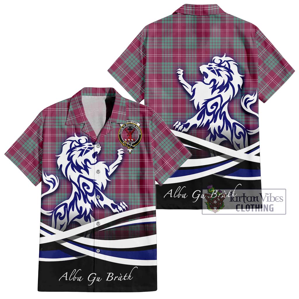 Tartan Vibes Clothing Crawford Ancient Tartan Short Sleeve Button Shirt with Alba Gu Brath Regal Lion Emblem