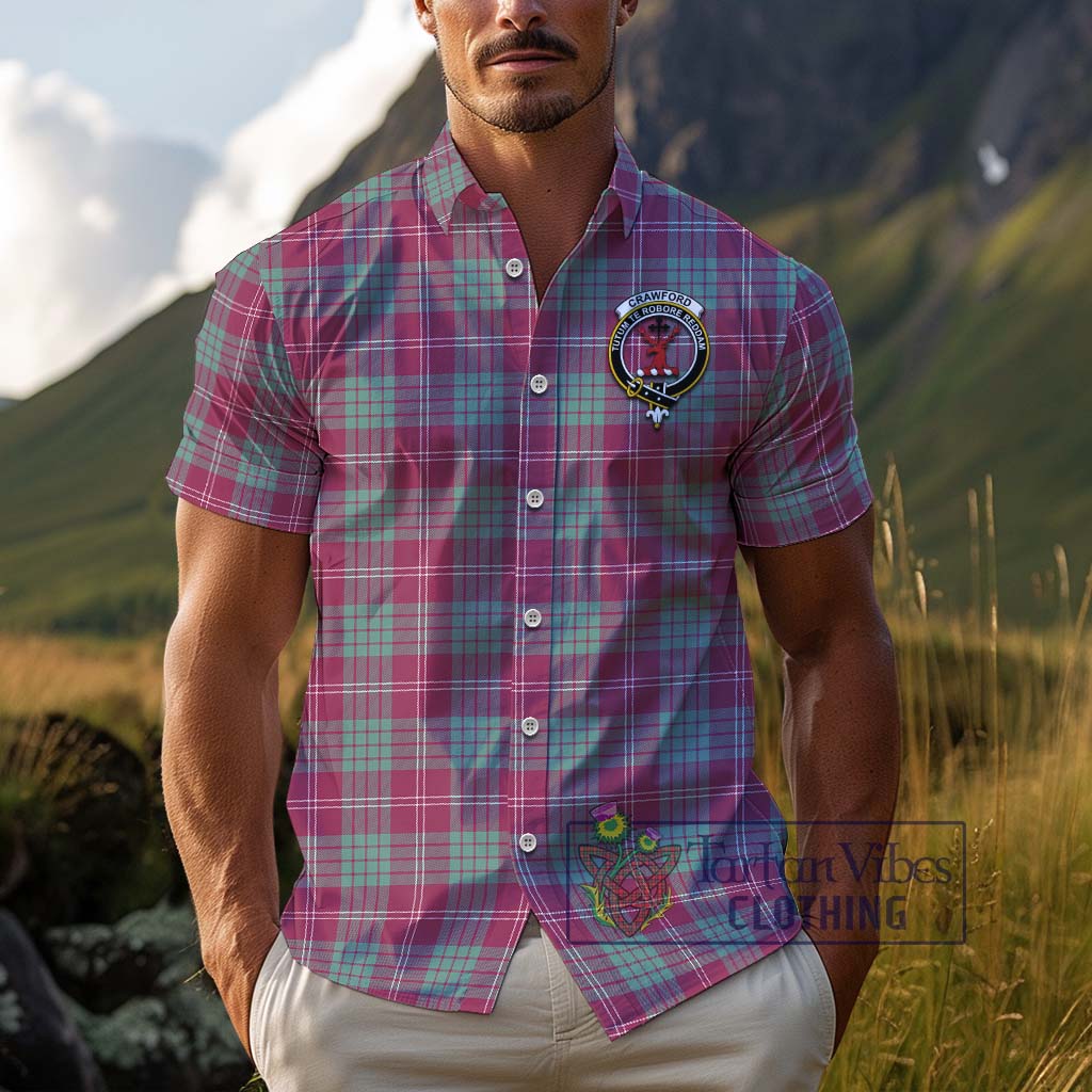 Tartan Vibes Clothing Crawford Ancient Tartan Cotton Hawaiian Shirt with Family Crest