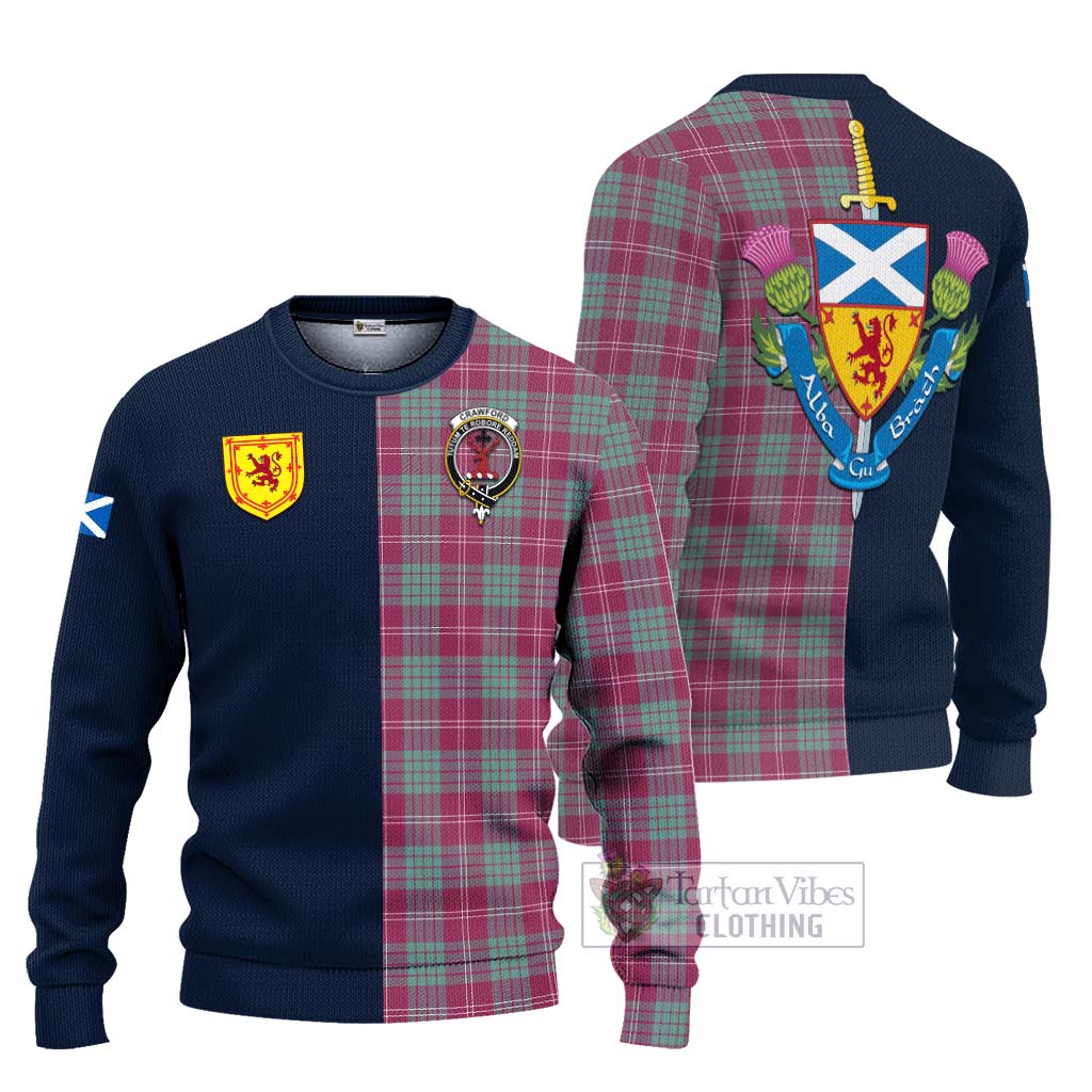 Tartan Vibes Clothing Crawford Ancient Tartan Knitted Sweater with Scottish Lion Royal Arm Half Style