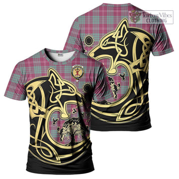 Crawford Ancient Tartan T-Shirt with Family Crest Celtic Wolf Style