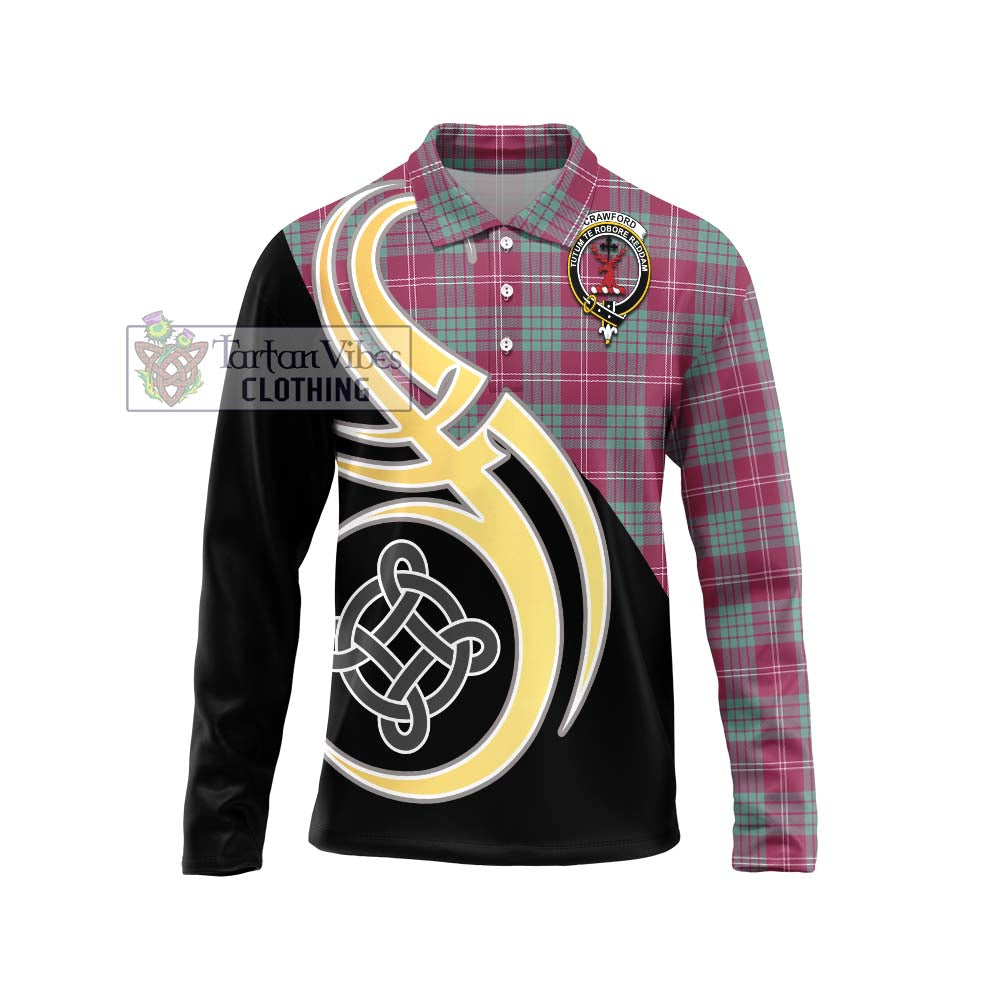 Tartan Vibes Clothing Crawford Ancient Tartan Long Sleeve Polo Shirt with Family Crest and Celtic Symbol Style