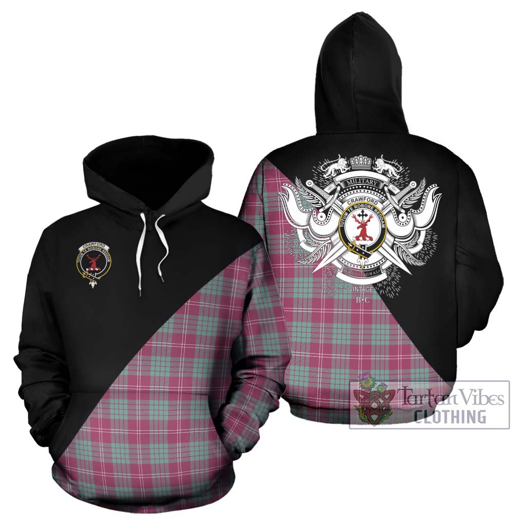 Tartan Vibes Clothing Crawford Ancient Tartan Hoodie with Family Crest and Military Logo Style