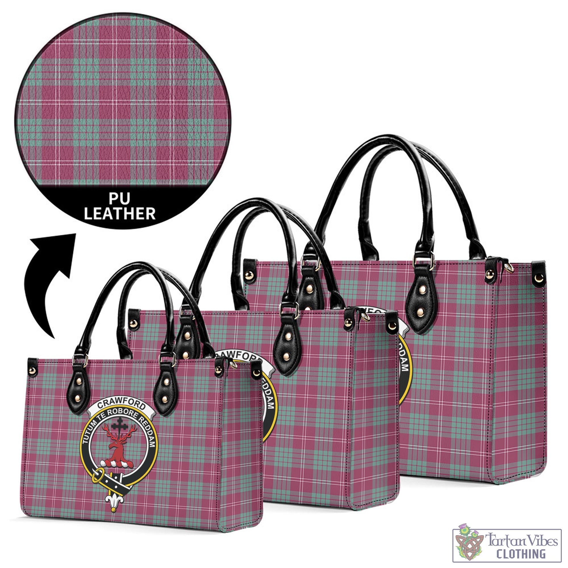 Tartan Vibes Clothing Crawford Ancient Tartan Luxury Leather Handbags with Family Crest