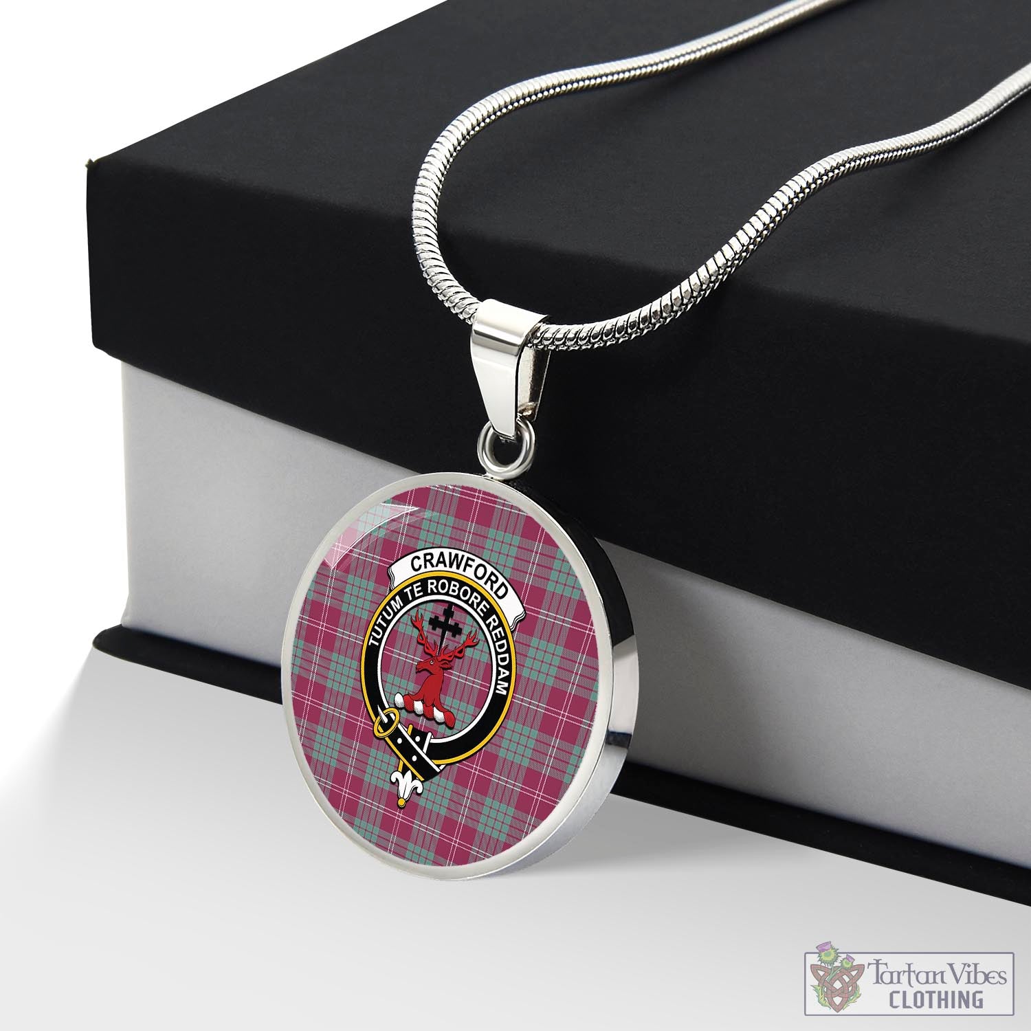 Tartan Vibes Clothing Crawford Ancient Tartan Circle Necklace with Family Crest