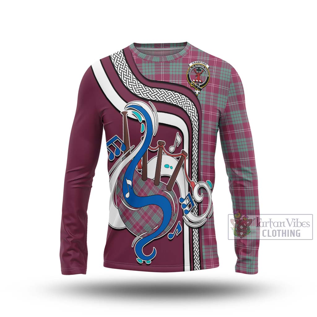 Tartan Vibes Clothing Crawford Ancient Tartan Long Sleeve T-Shirt with Epic Bagpipe Style