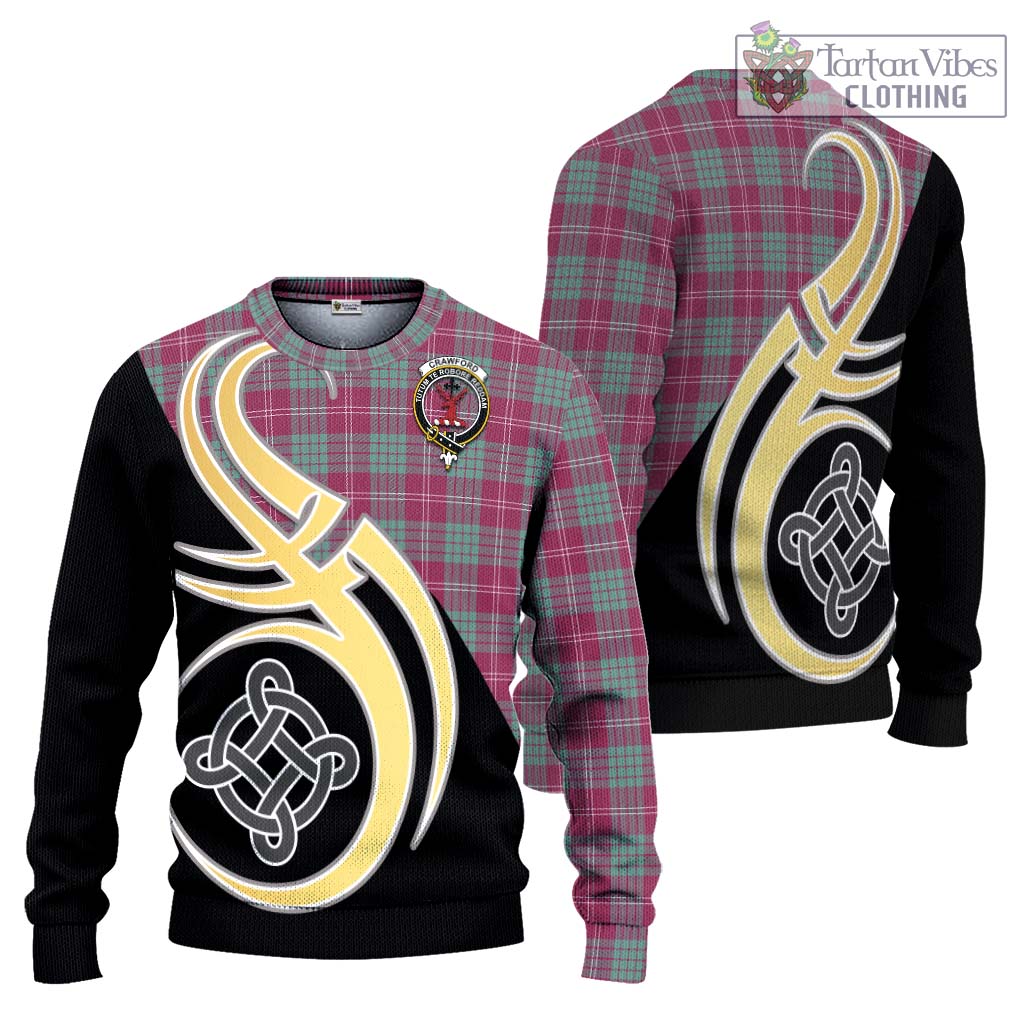 Tartan Vibes Clothing Crawford Ancient Tartan Knitted Sweater with Family Crest and Celtic Symbol Style