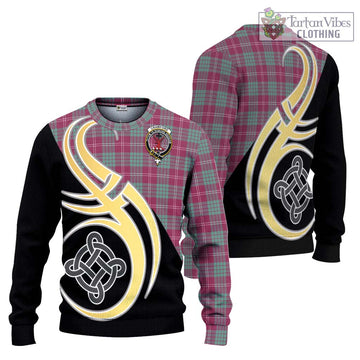 Crawford Ancient Tartan Knitted Sweater with Family Crest and Celtic Symbol Style