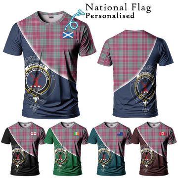 Crawford Ancient Tartan T-Shirt with Personalised National Flag and Family Crest Half Style