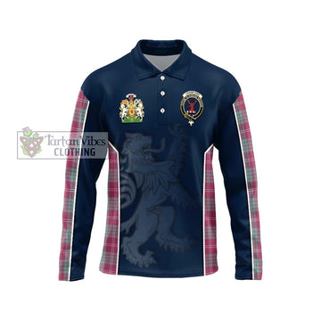 Crawford Ancient Tartan Long Sleeve Polo Shirt with Family Crest and Lion Rampant Vibes Sport Style