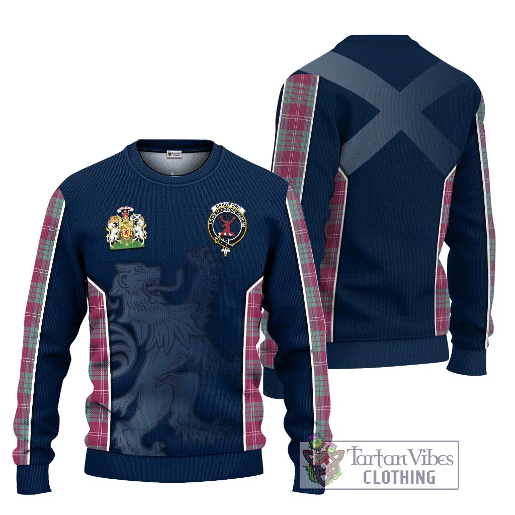 Tartan Vibes Clothing Crawford Ancient Tartan Knitted Sweater with Family Crest and Lion Rampant Vibes Sport Style