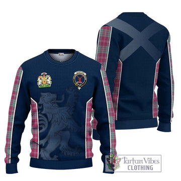 Crawford Ancient Tartan Knitted Sweater with Family Crest and Lion Rampant Vibes Sport Style