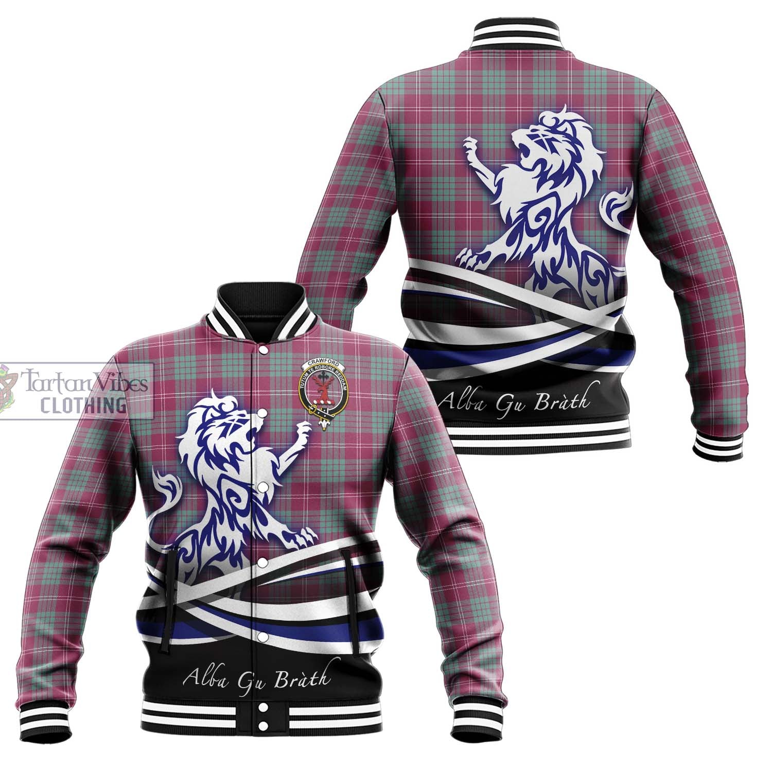 Tartan Vibes Clothing Crawford Ancient Tartan Baseball Jacket with Alba Gu Brath Regal Lion Emblem