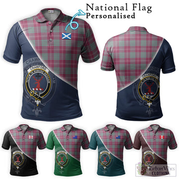 Crawford Ancient Tartan Polo Shirt with Personalised National Flag and Family Crest Half Style