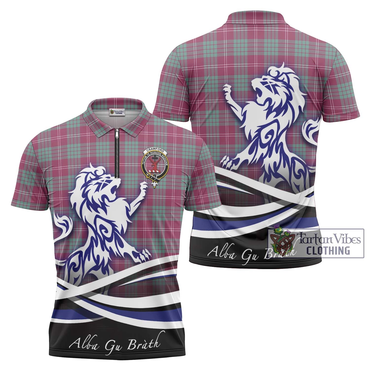 Tartan Vibes Clothing Crawford Ancient Tartan Zipper Polo Shirt with Alba Gu Brath Regal Lion Emblem