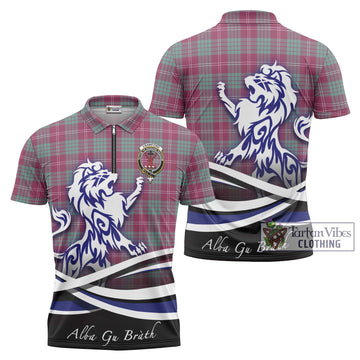 Crawford Ancient Tartan Zipper Polo Shirt with Alba Gu Brath Regal Lion Emblem