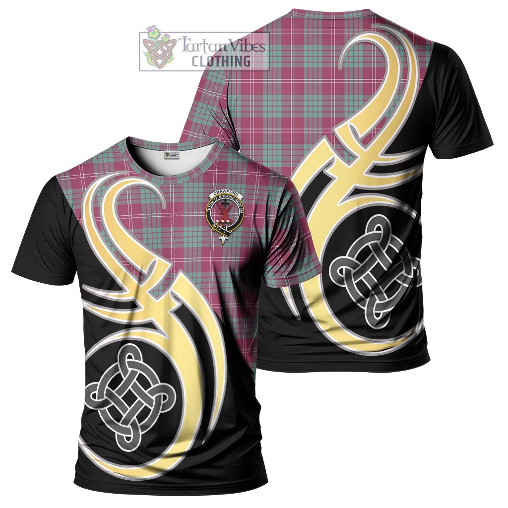 Tartan Vibes Clothing Crawford Ancient Tartan T-Shirt with Family Crest and Celtic Symbol Style