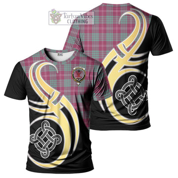 Crawford Ancient Tartan T-Shirt with Family Crest and Celtic Symbol Style