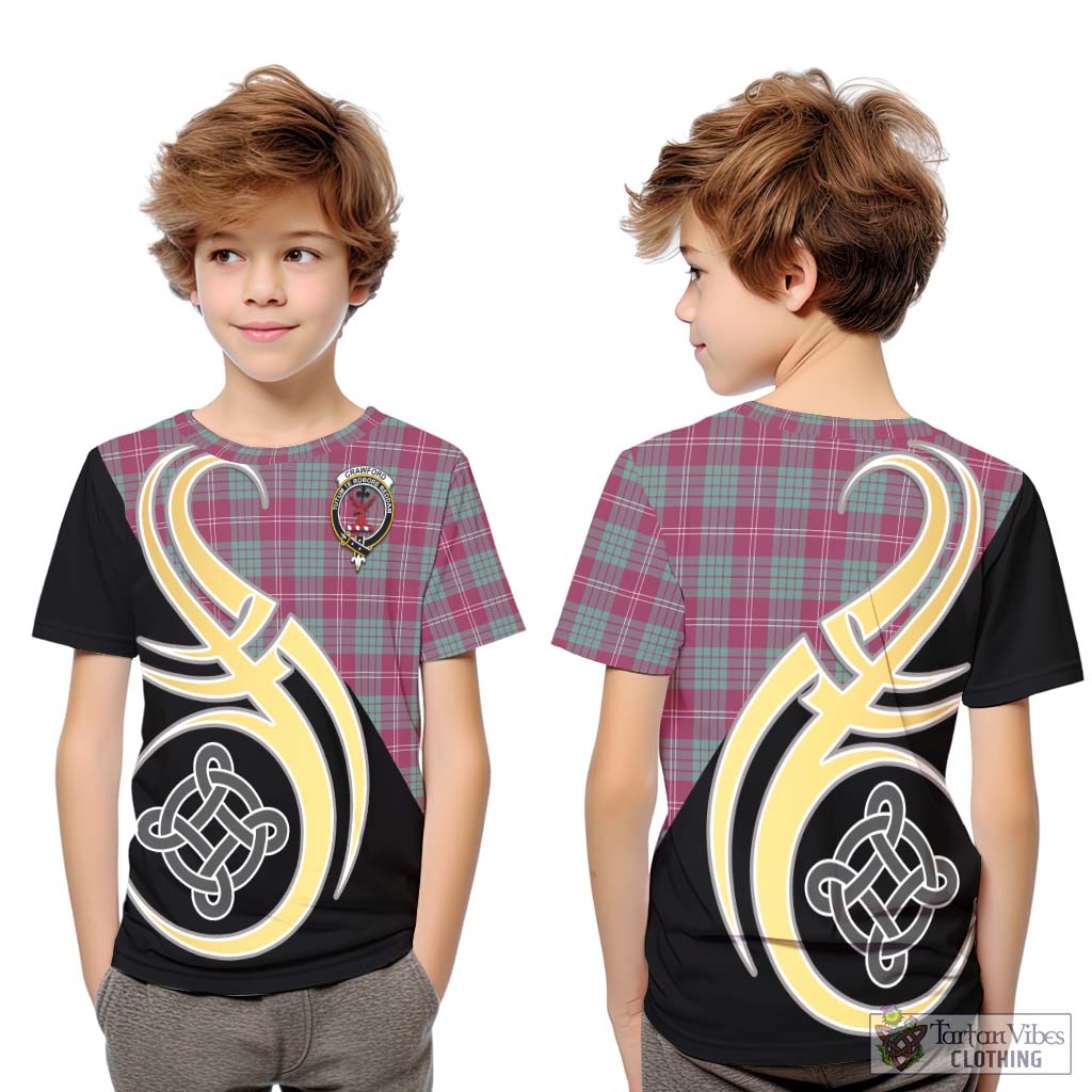 Tartan Vibes Clothing Crawford Ancient Tartan Kid T-Shirt with Family Crest and Celtic Symbol Style