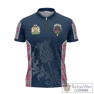 Crawford Ancient Tartan Zipper Polo Shirt with Family Crest and Scottish Thistle Vibes Sport Style