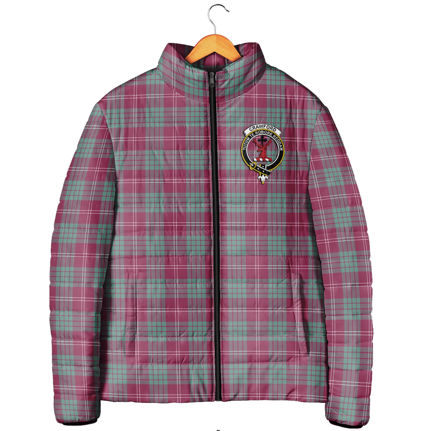 Crawford Ancient Tartan Padded Jacket with Family Crest - Tartanvibesclothing