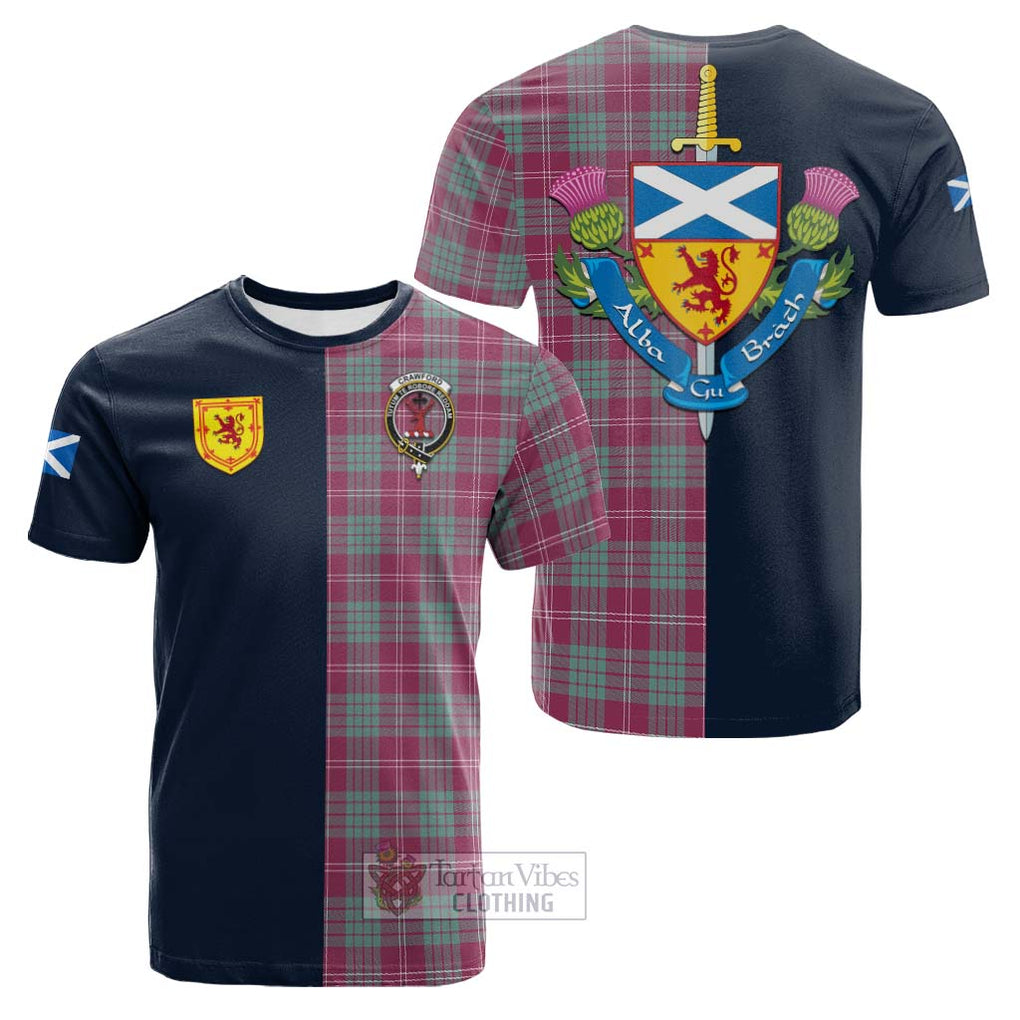 Tartan Vibes Clothing Crawford Ancient Tartan Cotton T-shirt with Scottish Lion Royal Arm Half Style