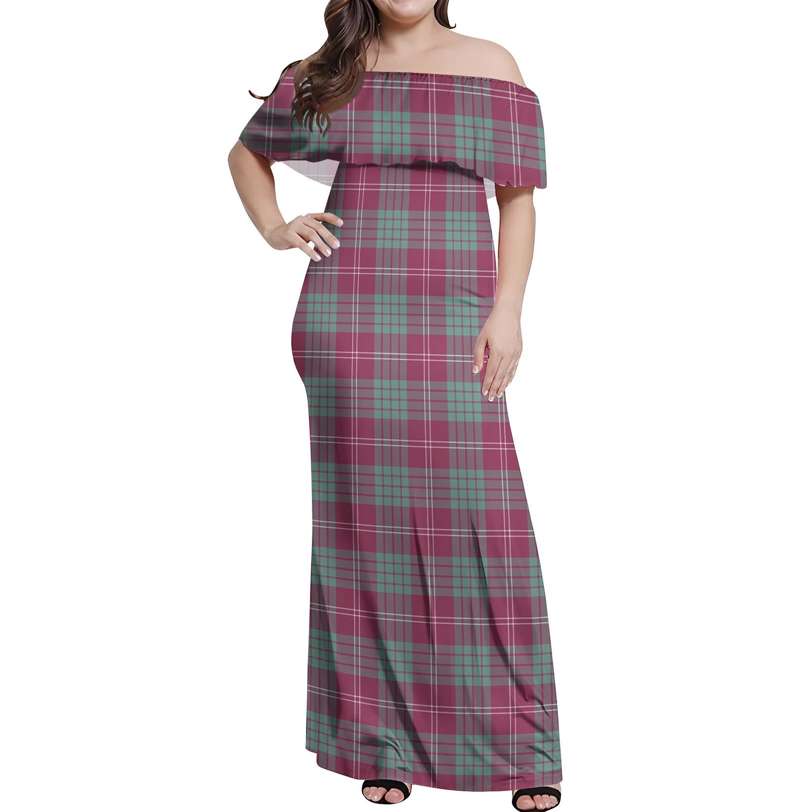 Crawford Ancient Tartan Off Shoulder Long Dress Women's Dress - Tartanvibesclothing