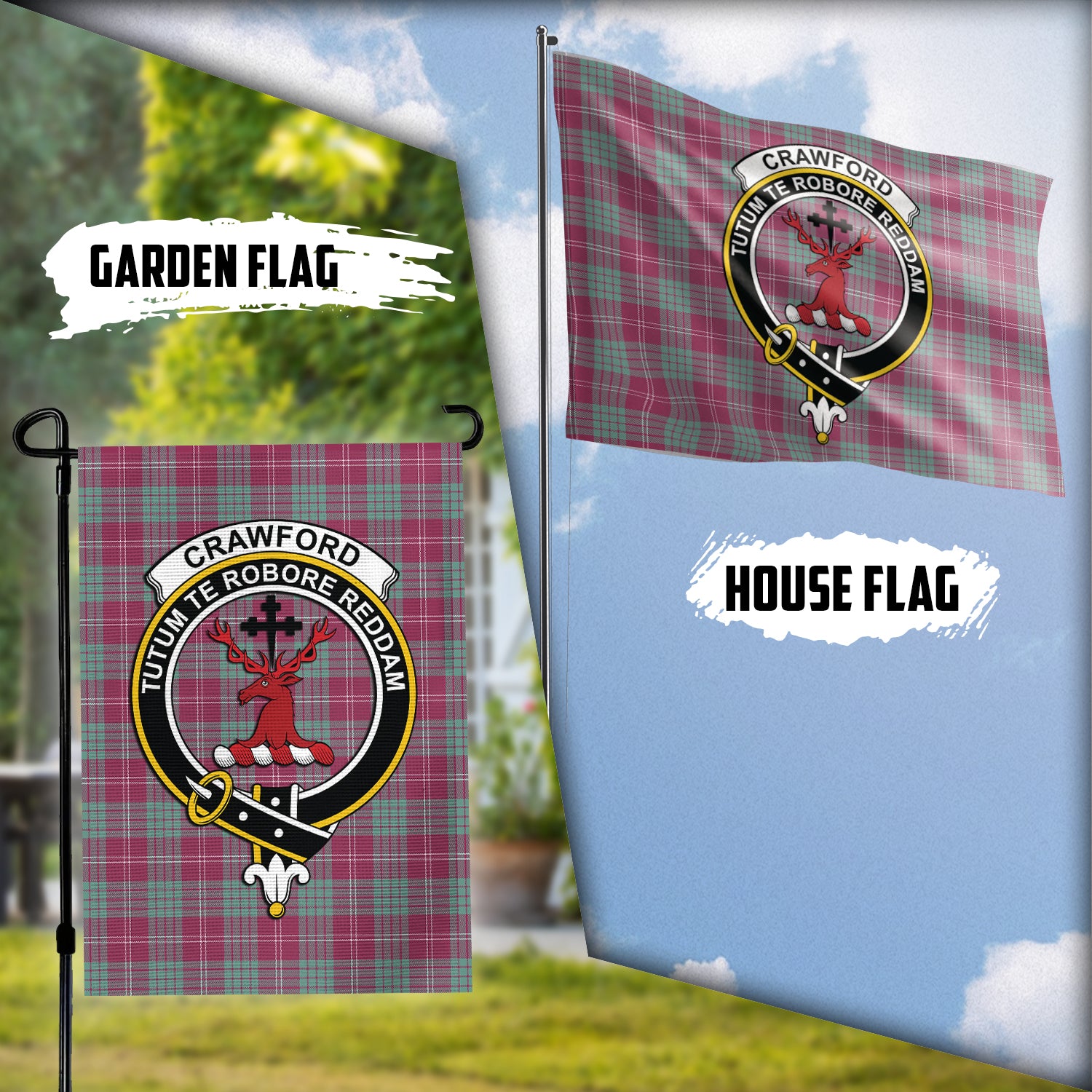 Crawford Ancient Tartan Flag with Family Crest Garden Flag (Vertical) - Tartan Vibes Clothing