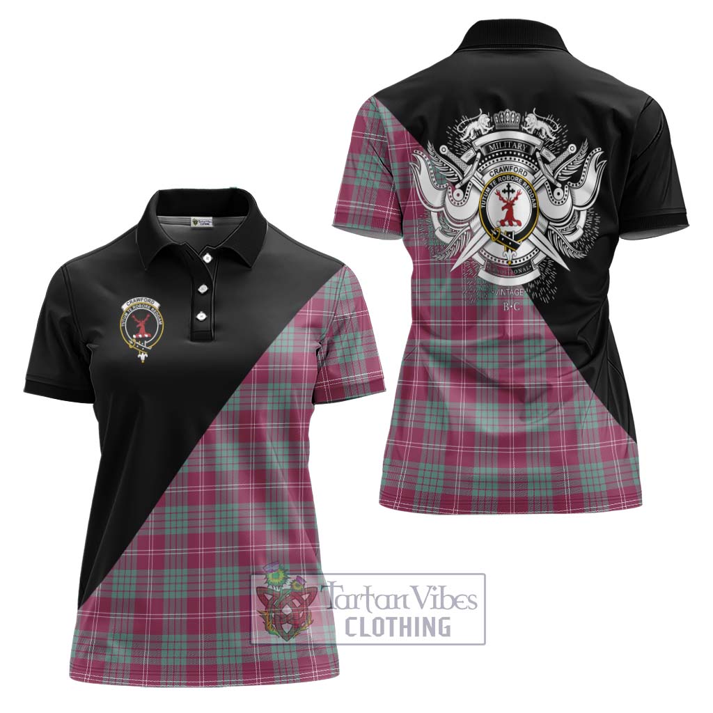 Tartan Vibes Clothing Crawford Ancient Tartan Women's Polo Shirt with Family Crest and Military Logo Style