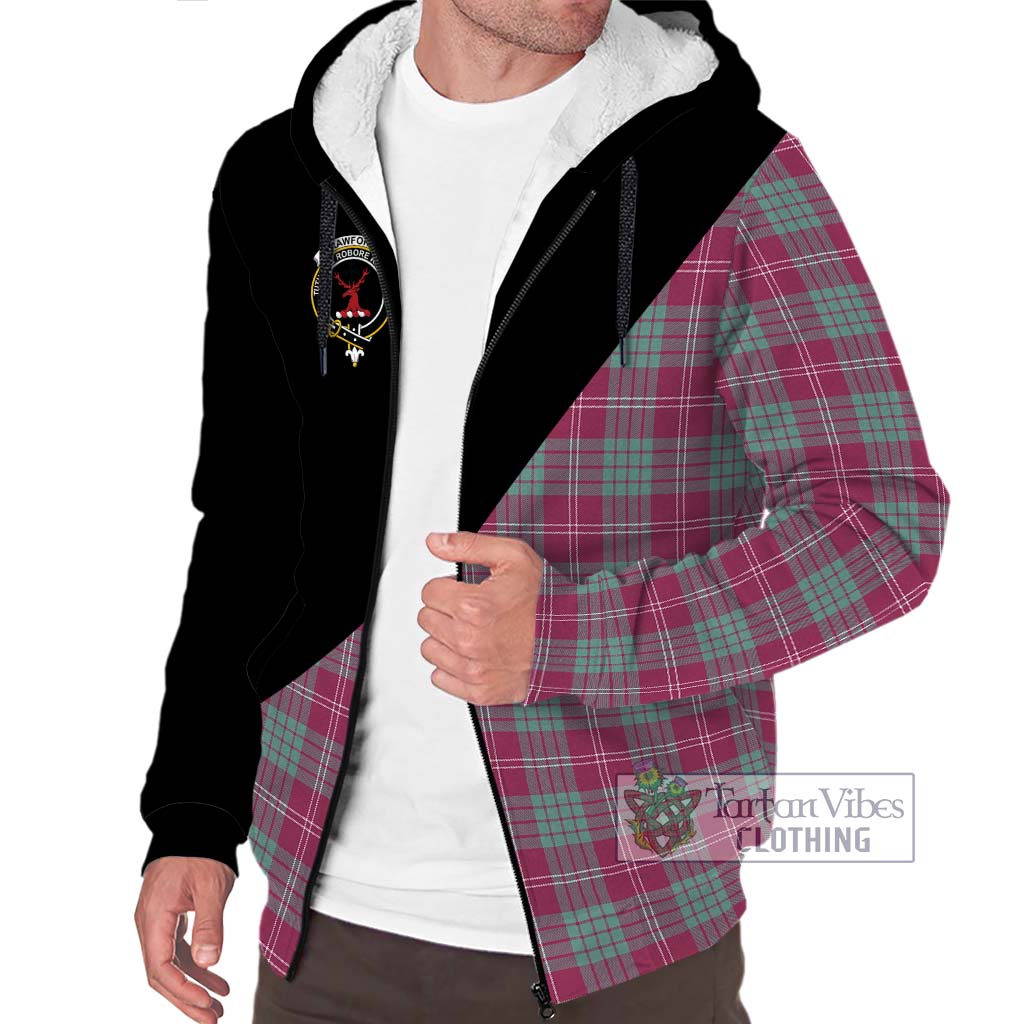 Tartan Vibes Clothing Crawford Ancient Tartan Sherpa Hoodie with Family Crest and Military Logo Style