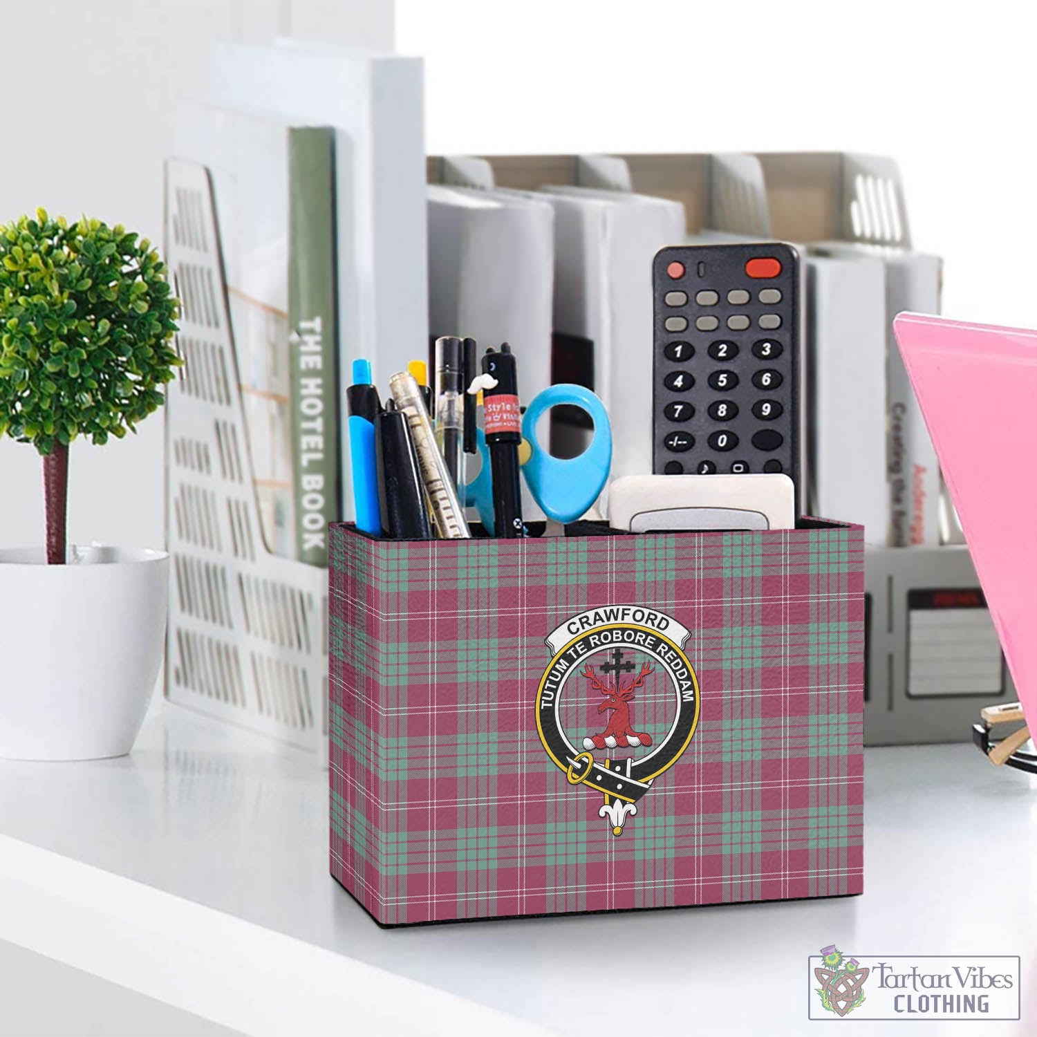 Tartan Vibes Clothing Crawford Ancient Tartan Pen Holder with Family Crest