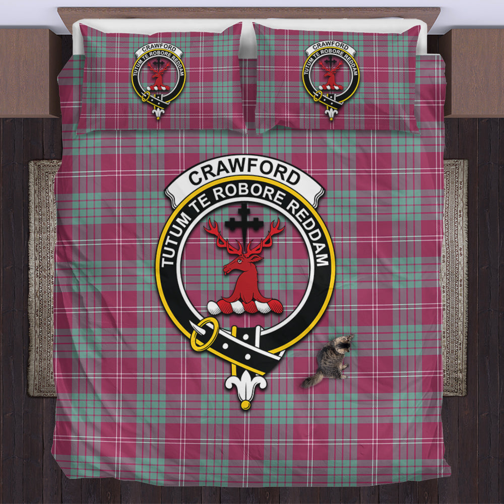 Crawford Ancient Tartan Bedding Set with Family Crest US Bedding Set - Tartan Vibes Clothing