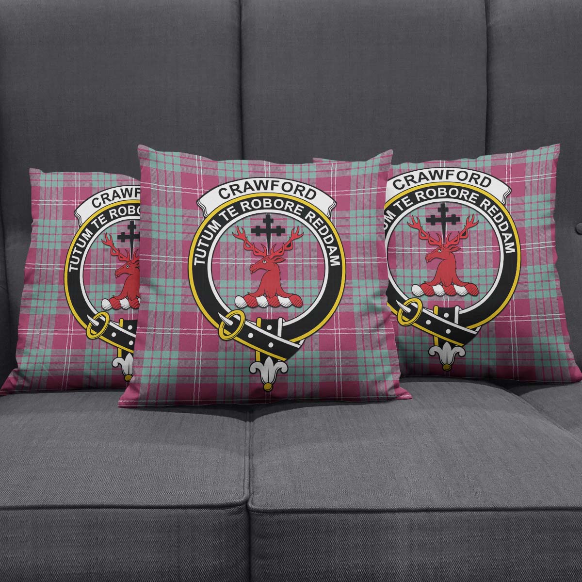 Crawford Ancient Tartan Pillow Cover with Family Crest Square Pillow Cover - Tartanvibesclothing