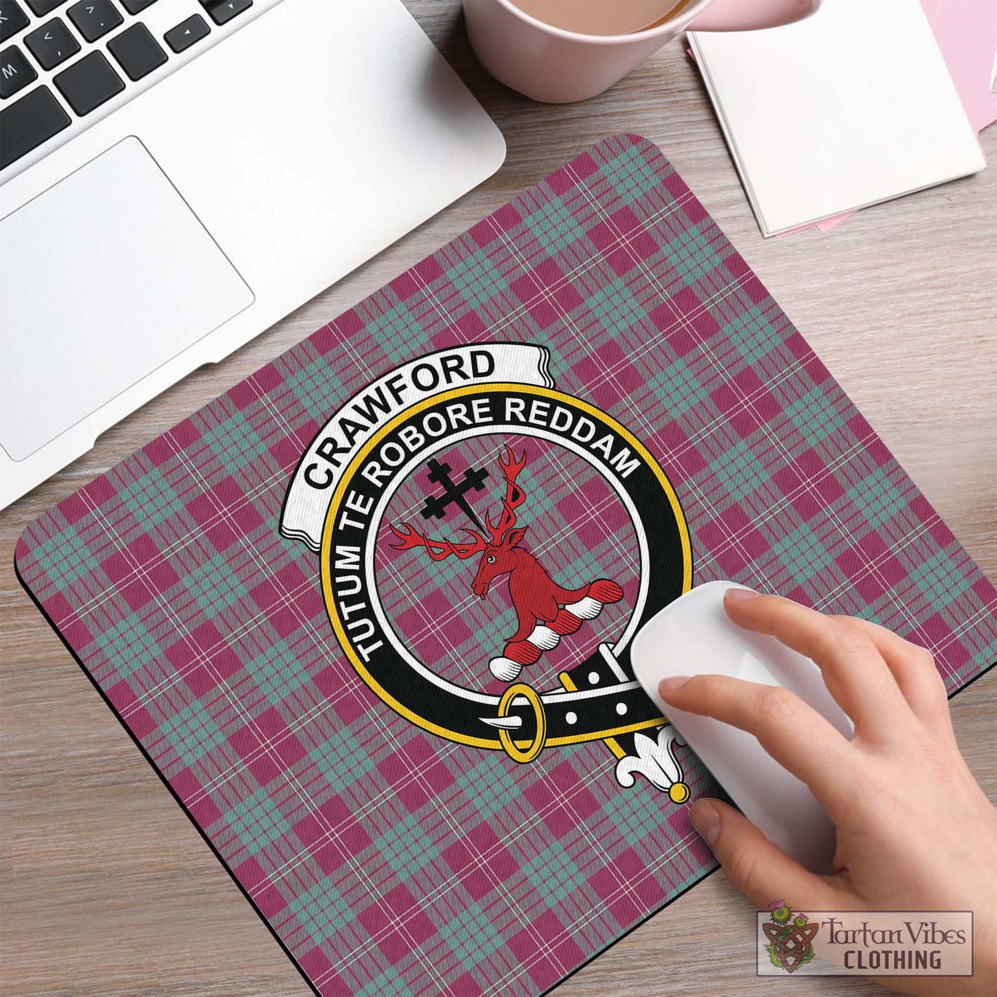 Tartan Vibes Clothing Crawford Ancient Tartan Mouse Pad with Family Crest